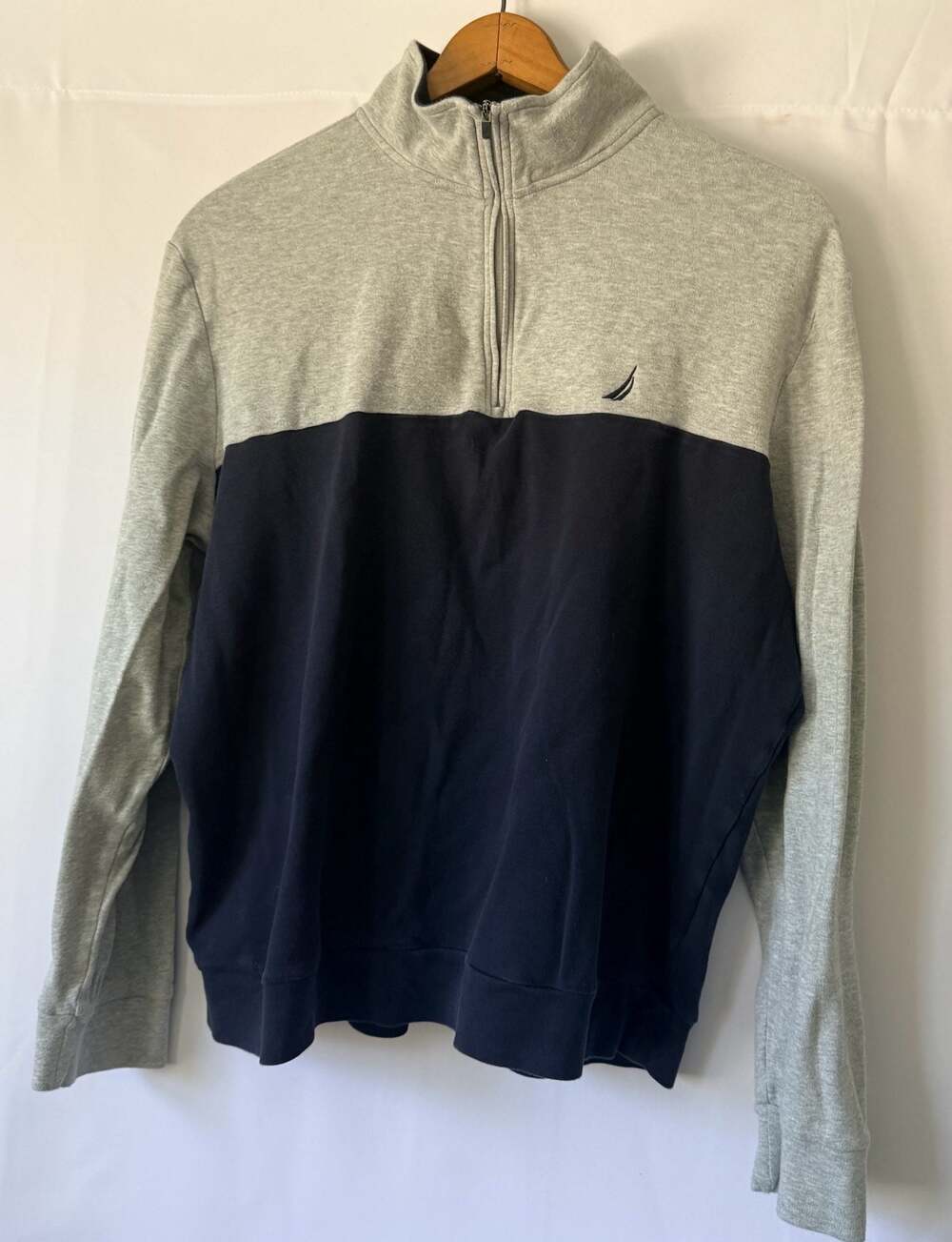 Nautica Colorblock Quarter-Zip Pullover Sweatshirt XL Gray Navy